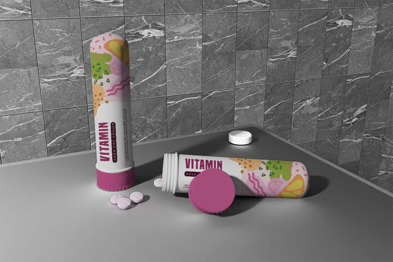 6263 维生素药瓶包装设计样机-vitamin bottle mockups