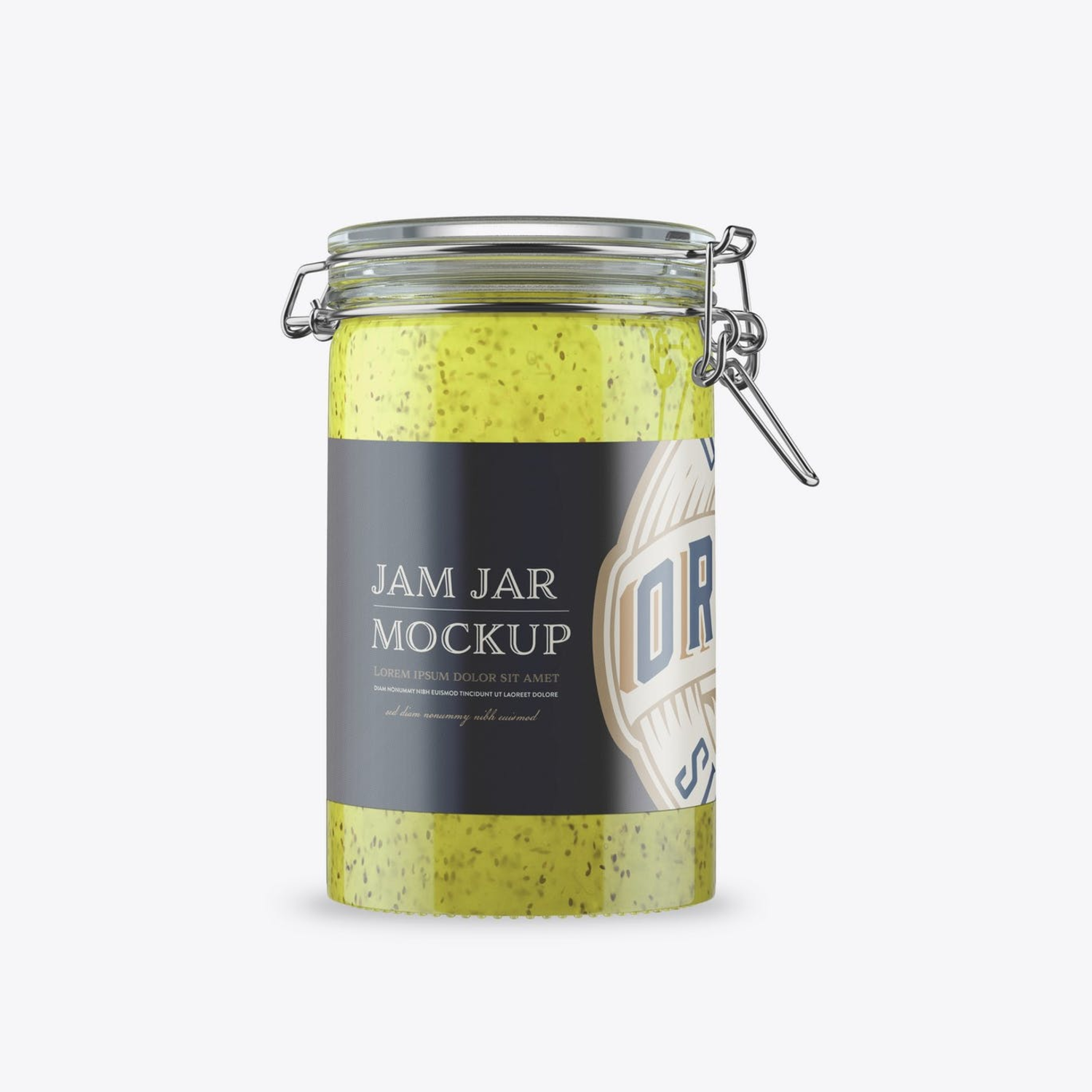 6282 猕猴桃果酱罐包装设计样机psd模板 Kiwi Jam in Classic Jar Mockup