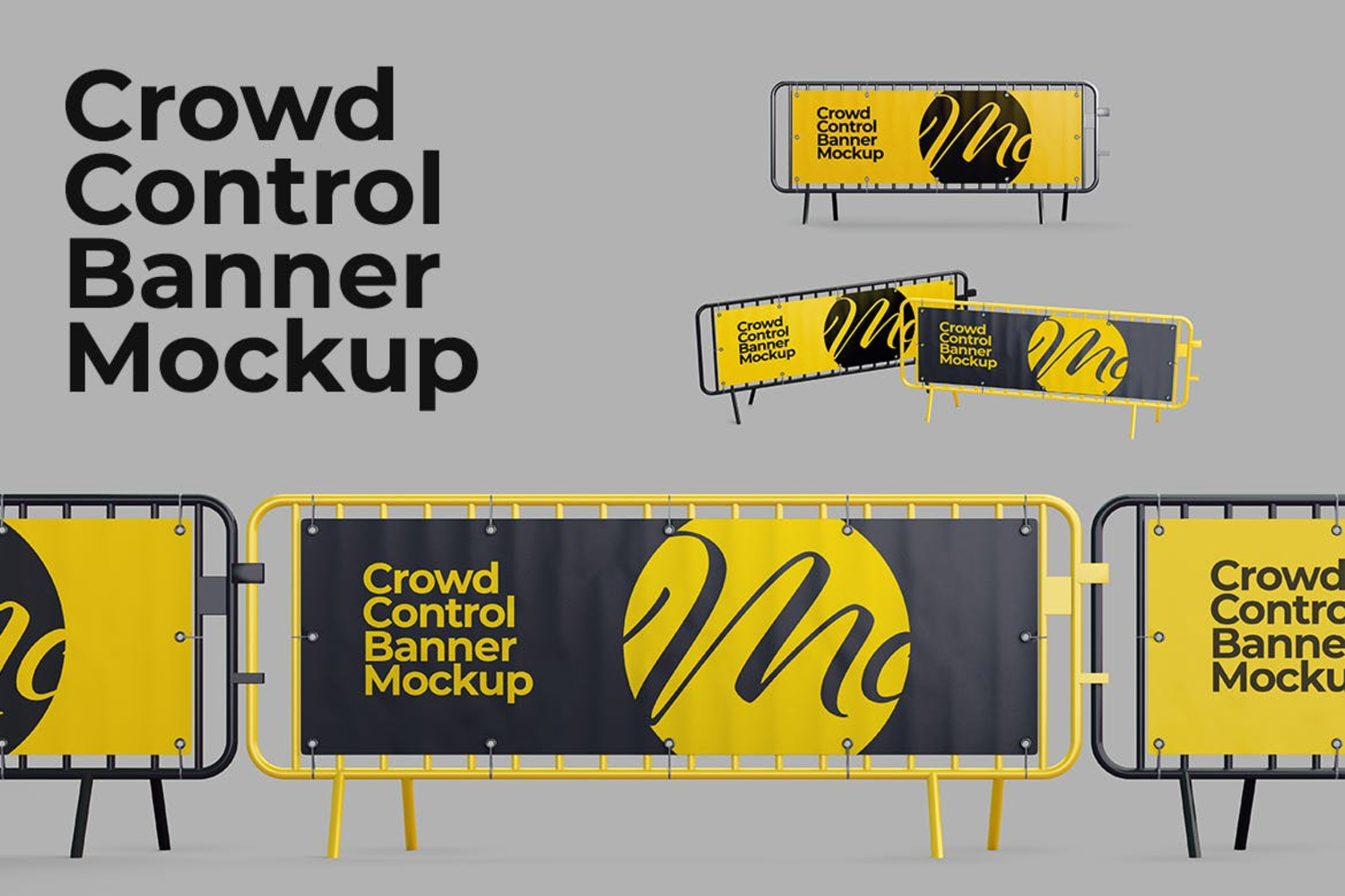 6290 多功能高品质人群围栏横幅样机-crowd control banner mockup