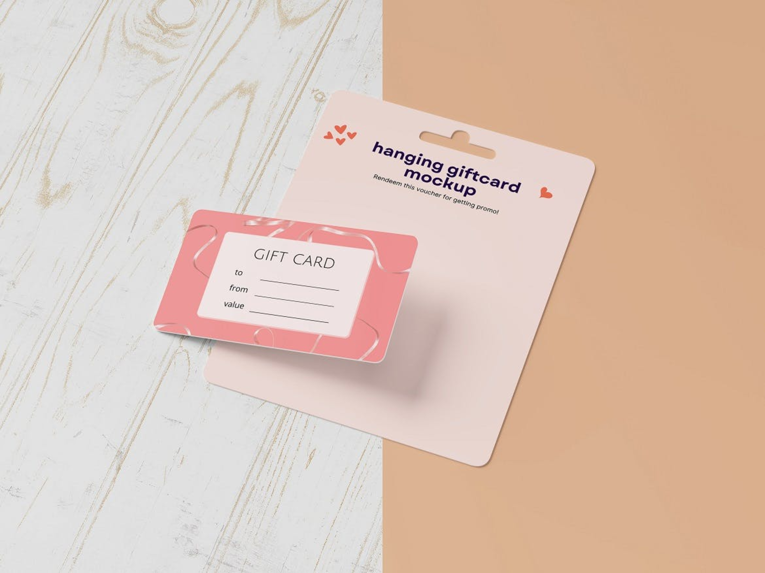 6293 环保材料挂耳礼品卡设计展示样机-hanging giftcard mockup