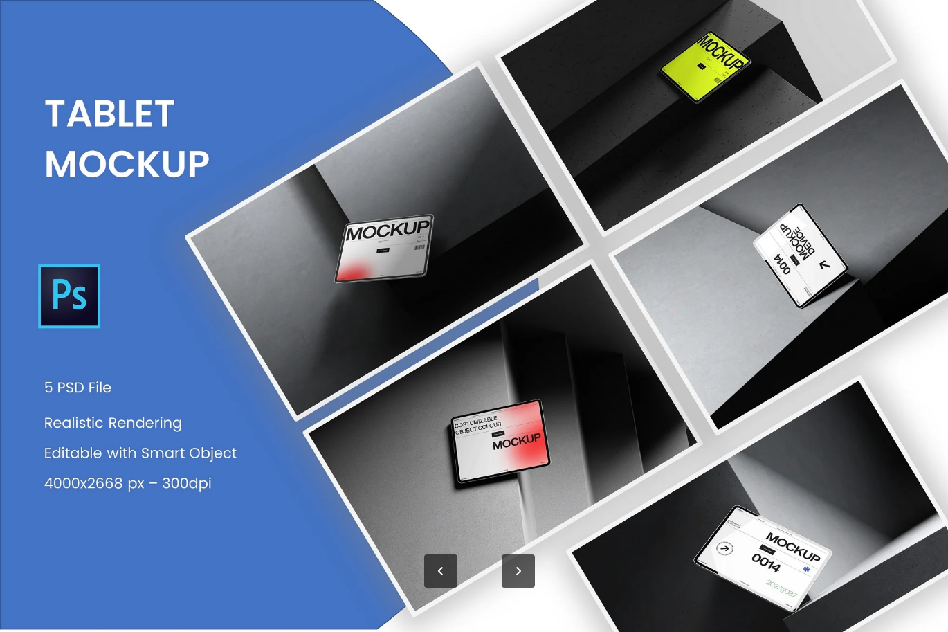 PSD平板样机素材4K高清Tablet Mockup可编辑分层文件UI设计神器Tablet Display Mockup Kit-果觅网