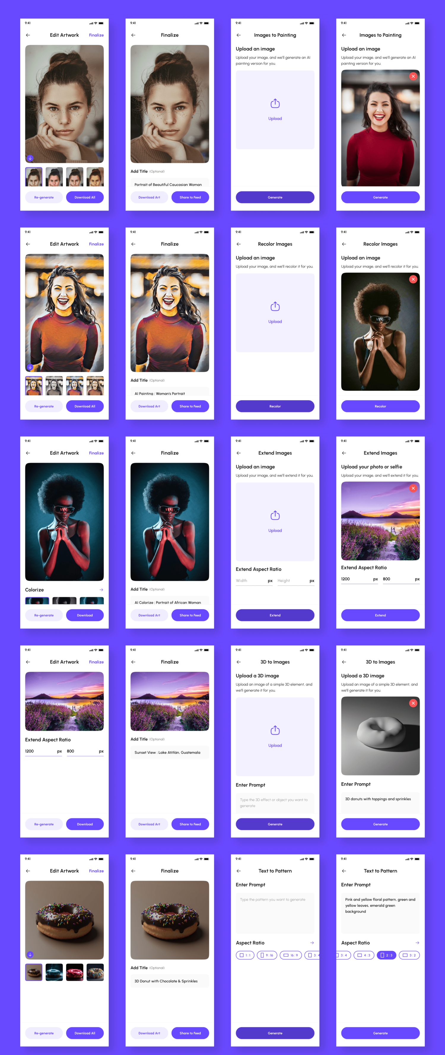 AI05 AI人工智能艺术绘画图像编辑生成器App应用界面ui设计套件模板 Artify – AI Art Generator App UI Kit