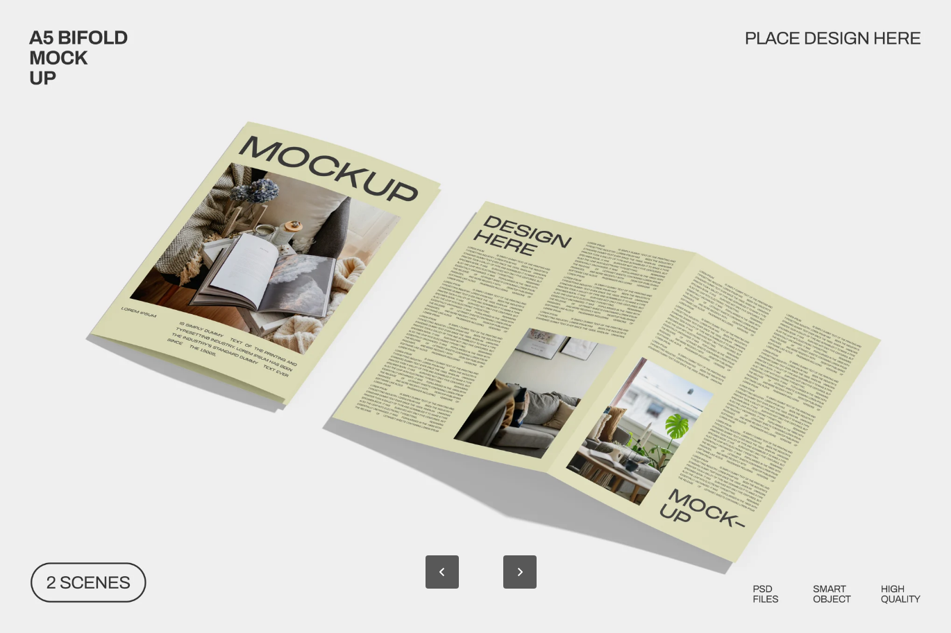 可编辑A5双折页PSD/PDF样机高端商业设计素材品牌展示模板A5 Bifold Mockup-果觅网