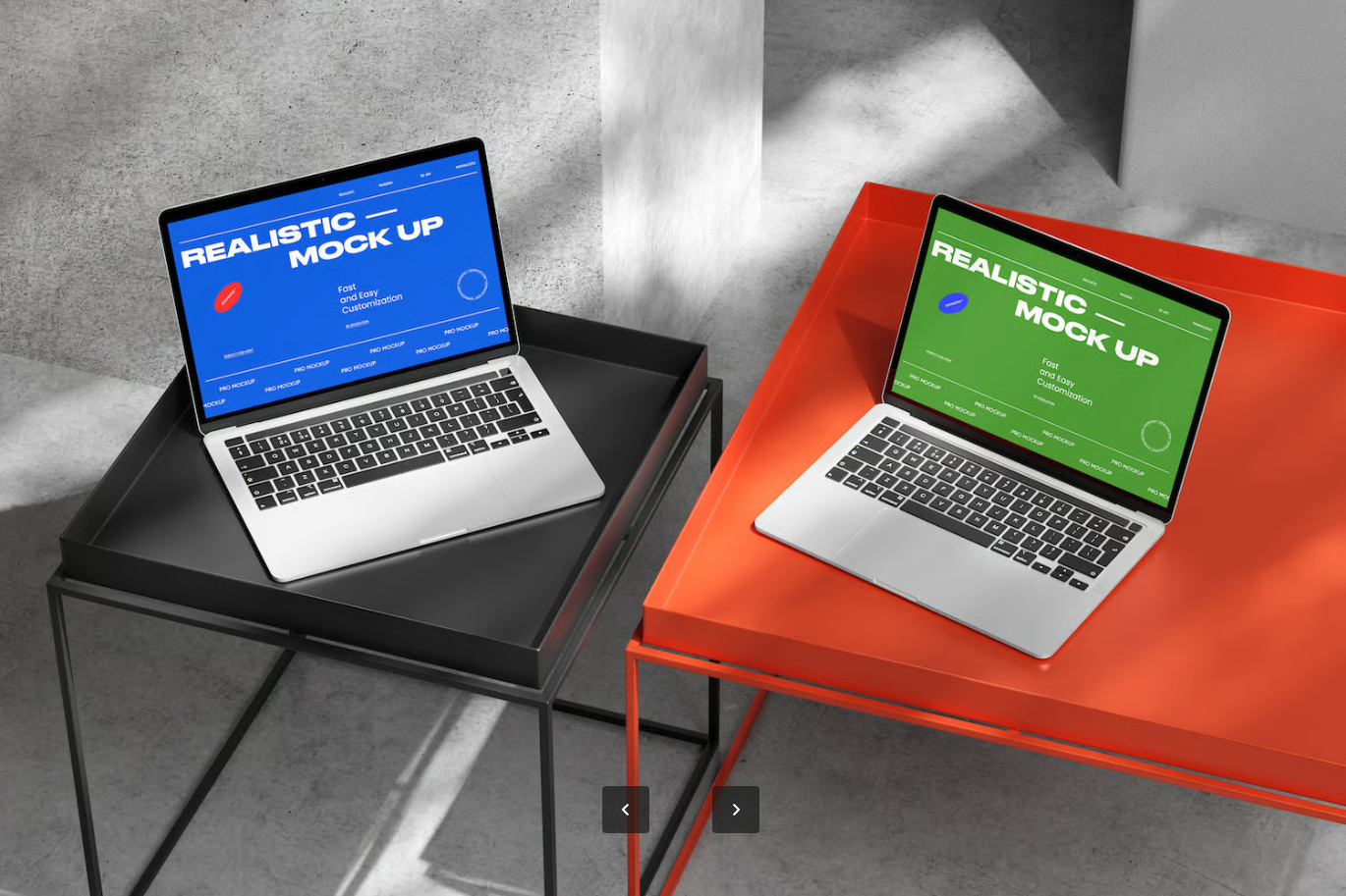 笔记本电脑样机PSD分层文件现代桌面场景高端设计素材展示效果Laptop Mockup on Modern Tables-果觅网