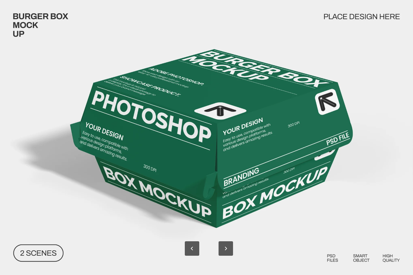 分层可编辑汉堡盒样机PSD+AI餐饮包装设计素材Burger Box Mockup-果觅网