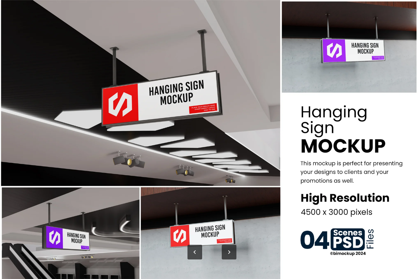 分层可编辑悬挂标牌PSD样机高清3D效果展示商业设计素材Hanging Sign Mockup-果觅网