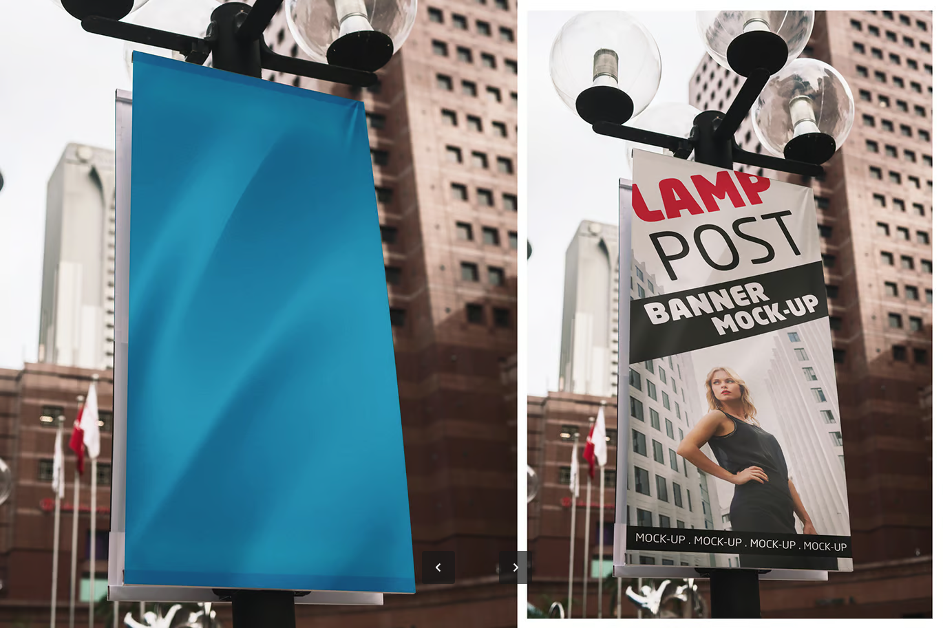 PSD分层竖版城市banner样机 高端广告设计素材mockup模板可编辑源文件Vertical City Banner Mock-Up-果觅网