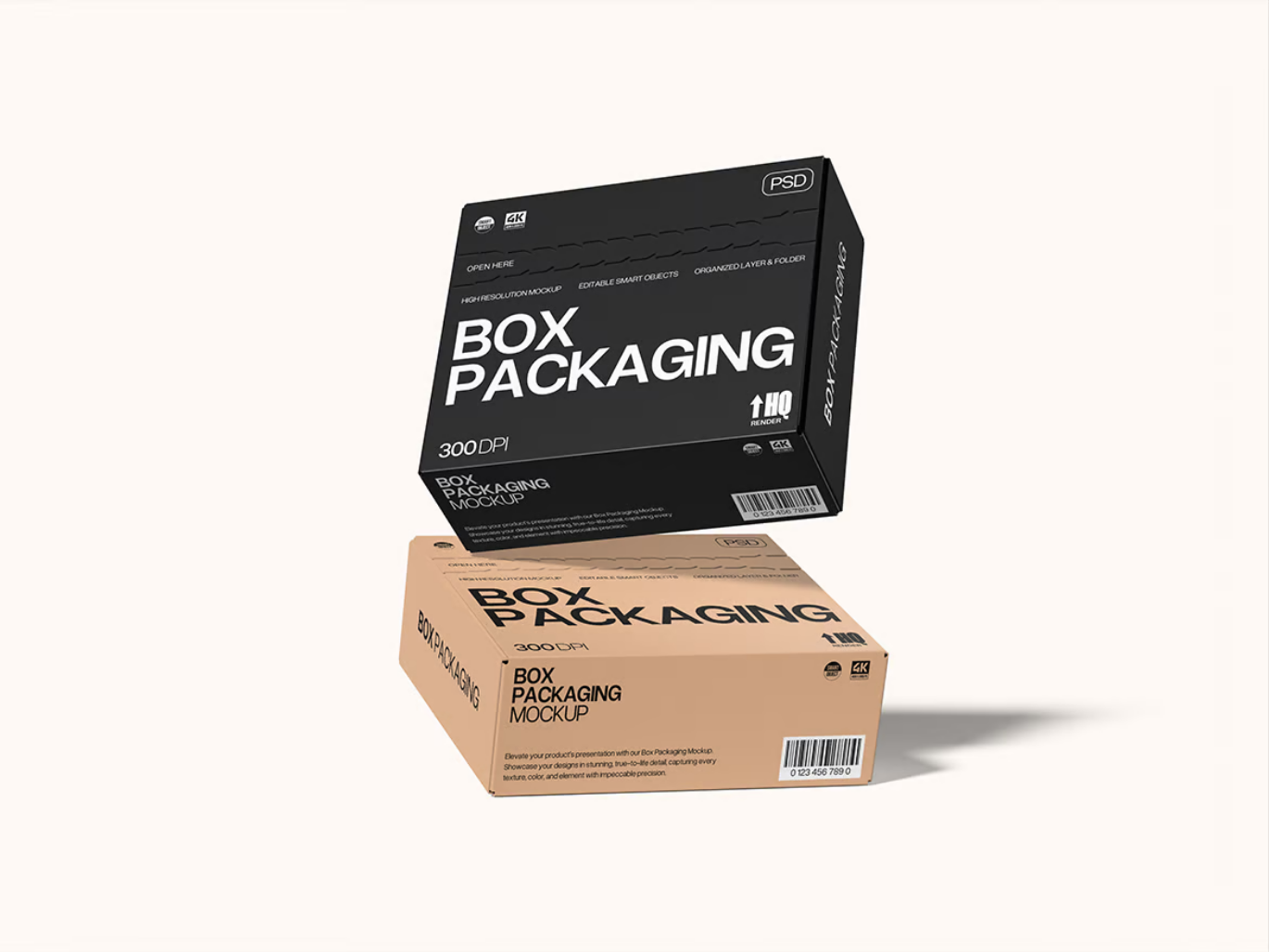 高端可编辑PSD分层包装盒样机 3D立体展示设计素材源文件4K超清Box Mockup-果觅网