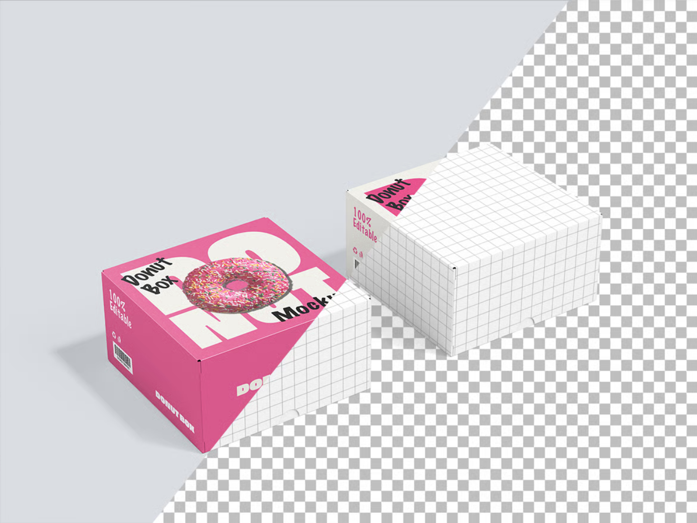 PS甜甜圈盒样机 PSD分层高分辨率3D食品包装展示设计素材可编辑文字Donut Box Mockup-果觅网