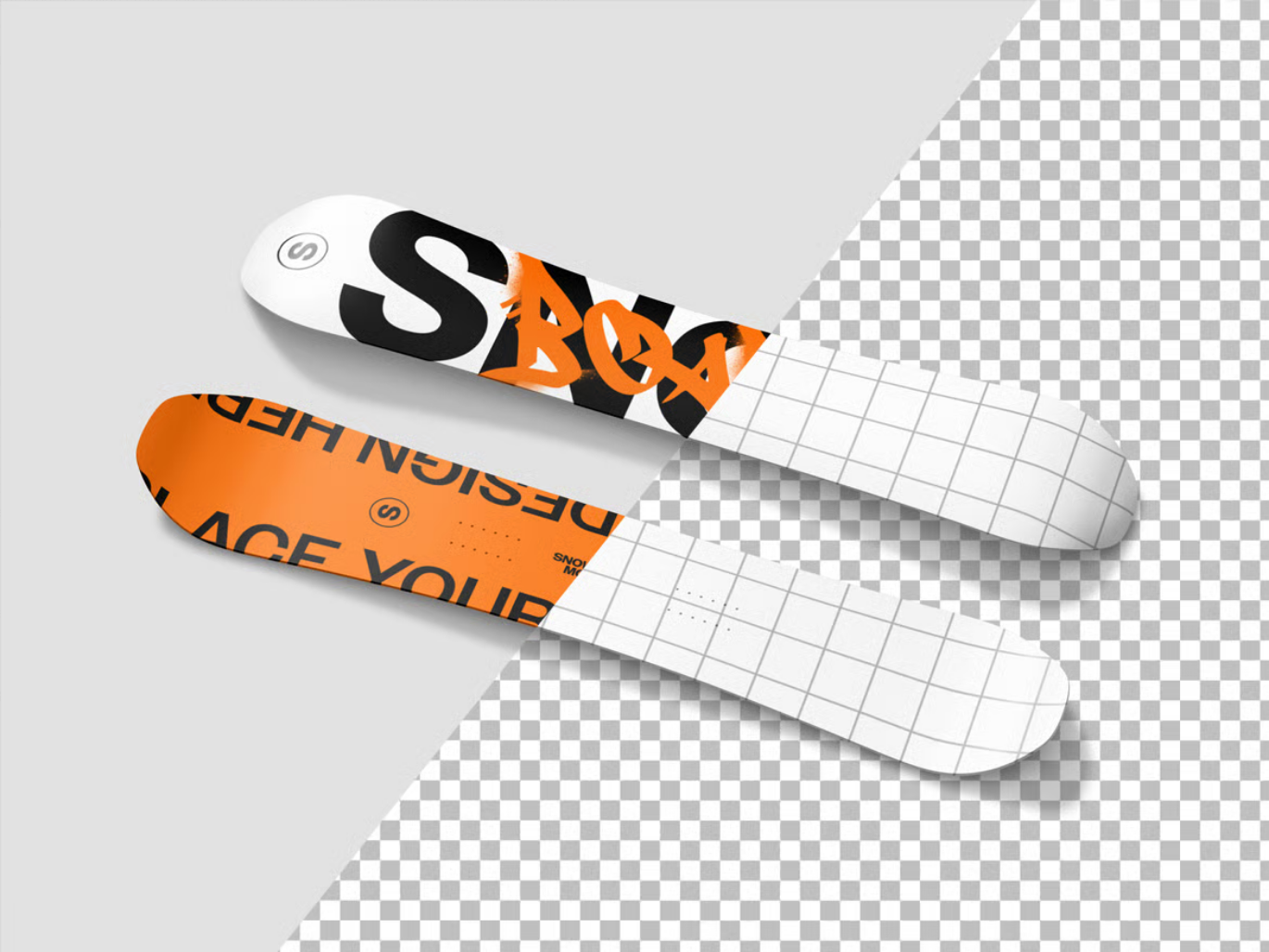 专业级可编辑滑雪板PSD样机高分辨率设计素材模板Snowboard Mockup-果觅网