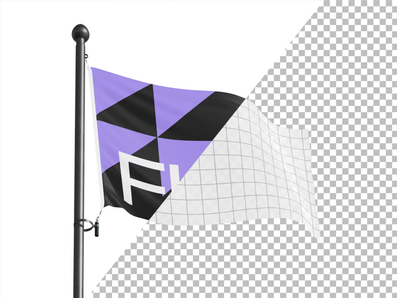 PSD分层可编辑旗帜样机素材高清免抠图PS样机设计模板Flag Mockup-果觅网