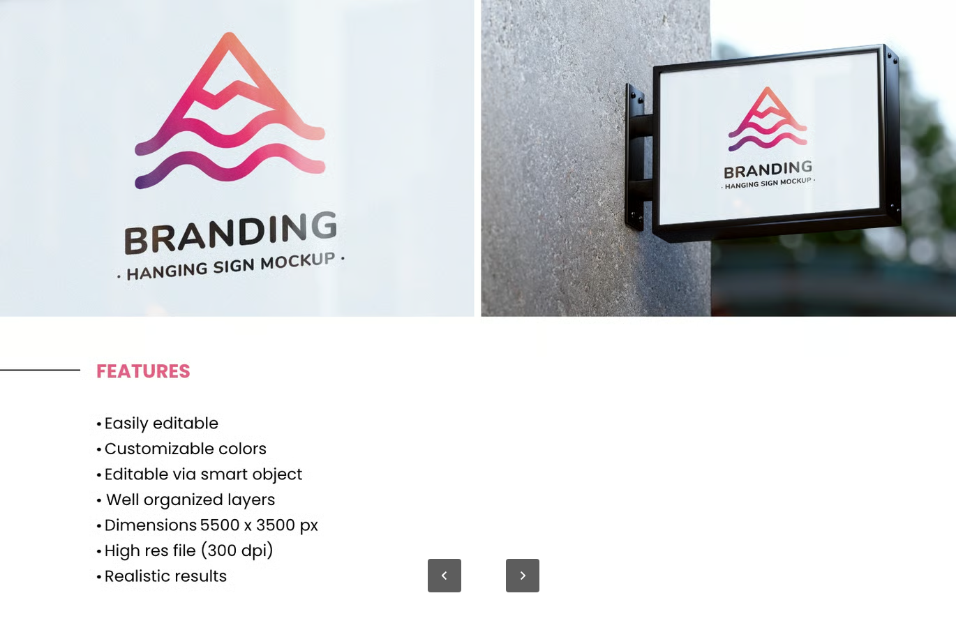 高逼真悬挂标牌PS样机 PSD分层可替换广告展示商业设计素材Hanging Wall Sign - Realistic Mockup-果觅网