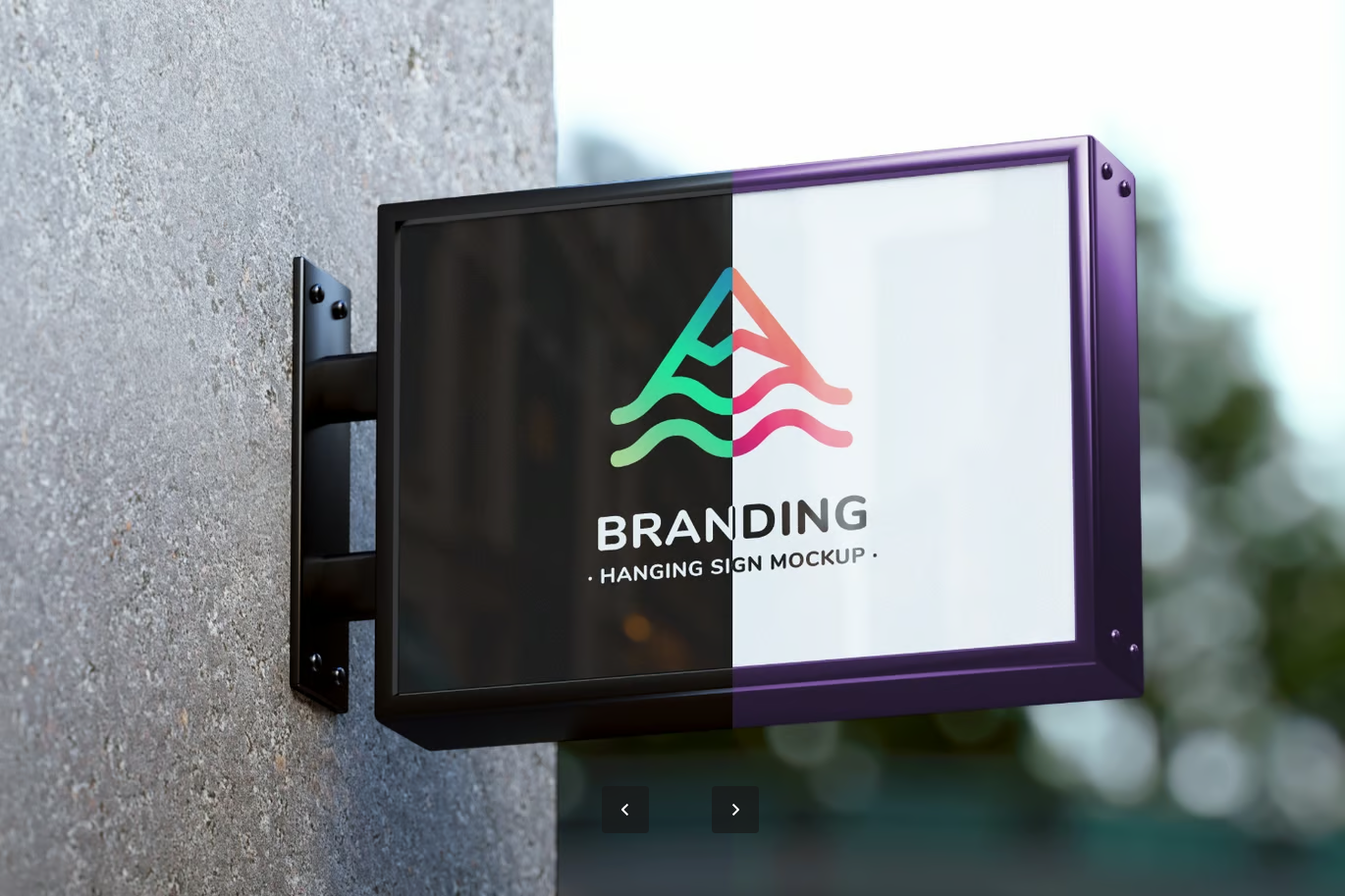 高逼真悬挂标牌PS样机 PSD分层可替换广告展示商业设计素材Hanging Wall Sign - Realistic Mockup-果觅网