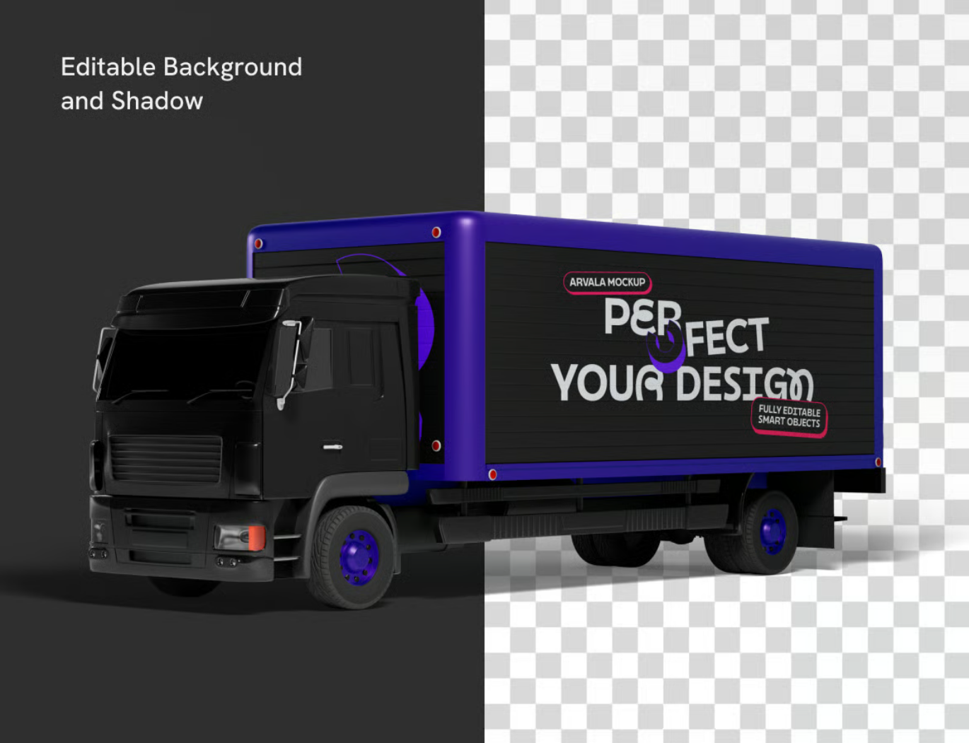 卡车样机PSD分层3D效果货车模型高清广告展示设计模板素材Truck Mockup-果觅网