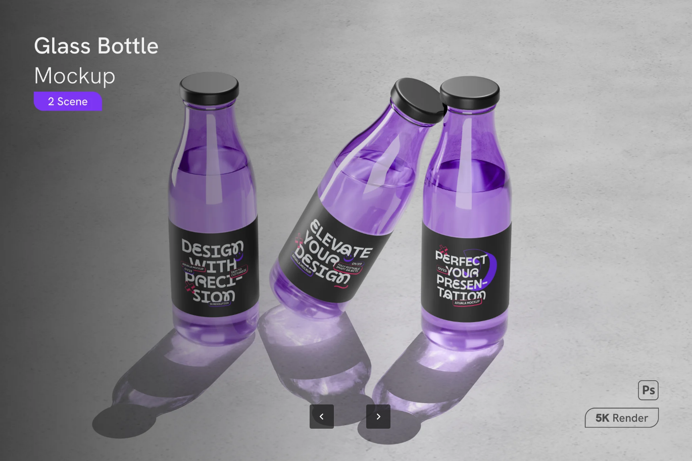 G6550 高分辨率PS分层玻璃瓶样机3D透明材质可编辑文字设计素材PSDGlass Bottle Mockup