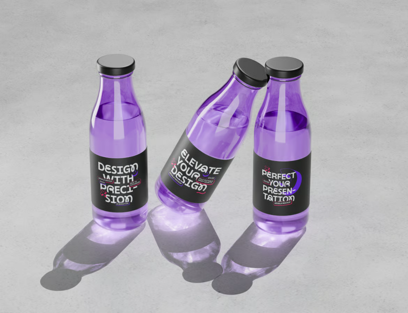 高分辨率PS分层玻璃瓶样机3D透明材质可编辑文字设计素材PSDGlass Bottle Mockup-果觅网