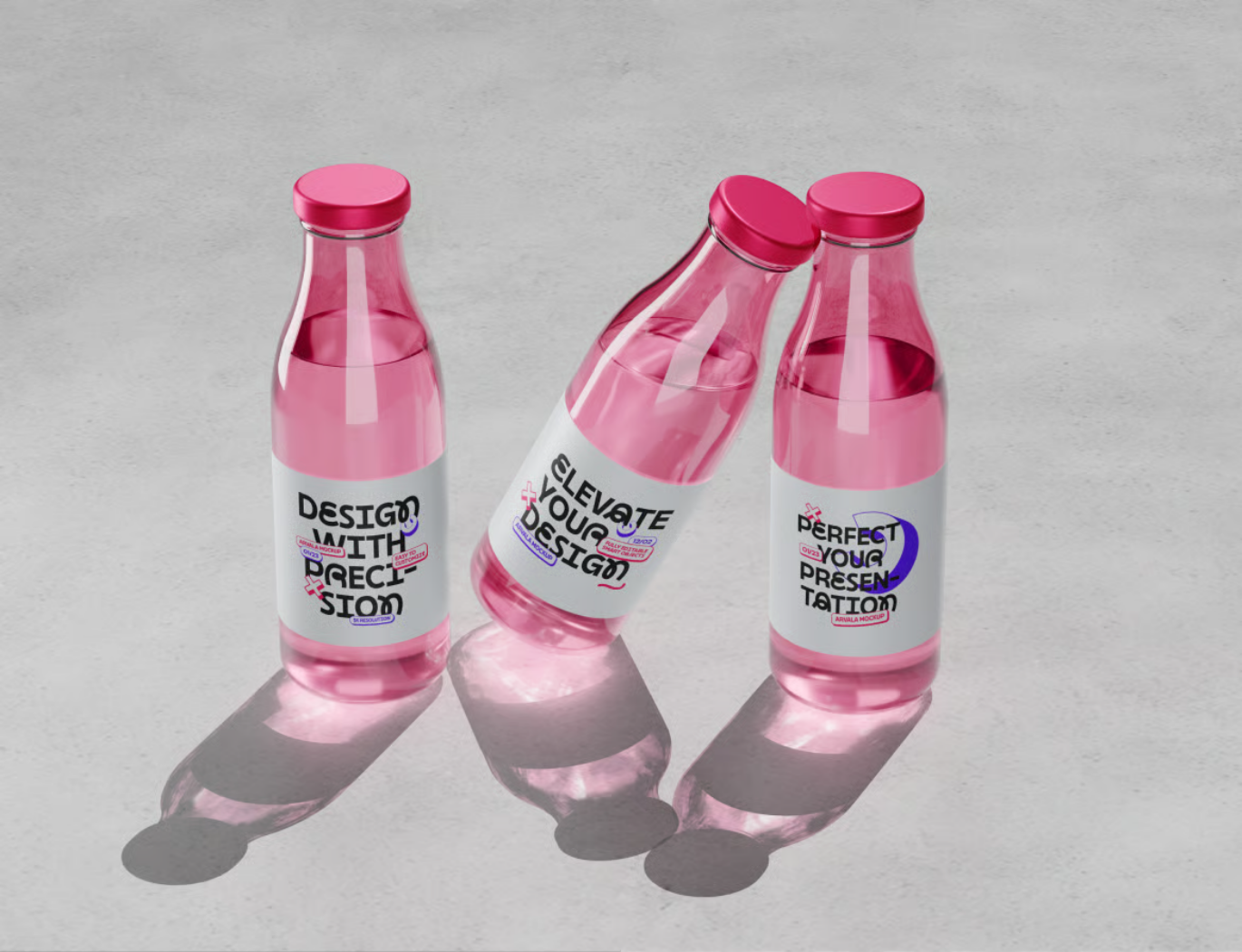 高分辨率PS分层玻璃瓶样机3D透明材质可编辑文字设计素材PSDGlass Bottle Mockup-果觅网