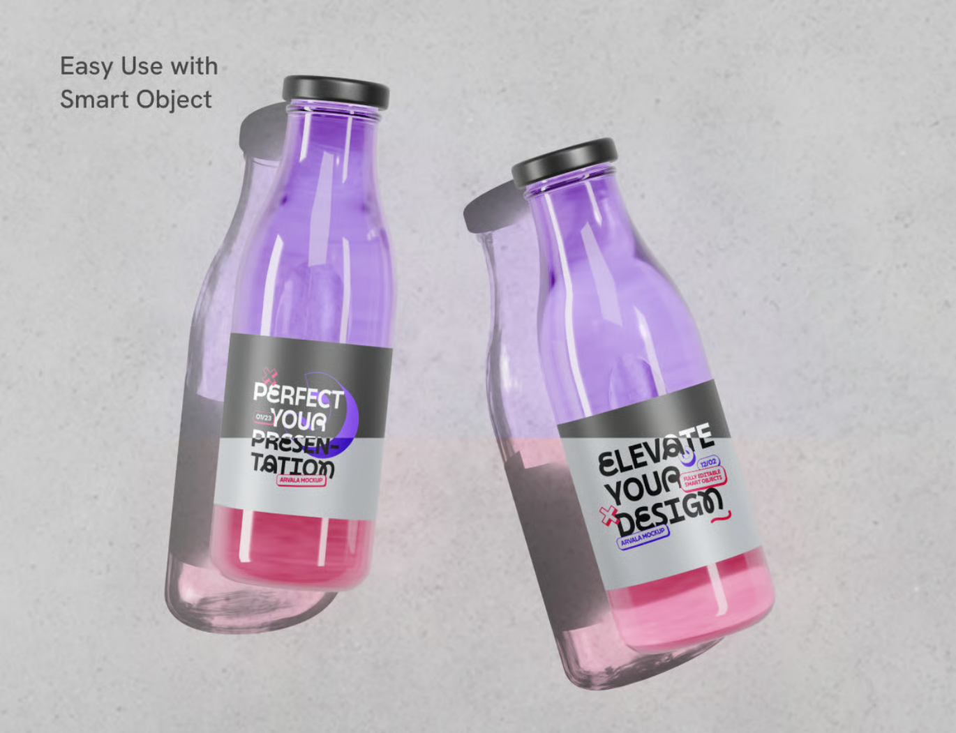 高分辨率PS分层玻璃瓶样机3D透明材质可编辑文字设计素材PSDGlass Bottle Mockup-果觅网