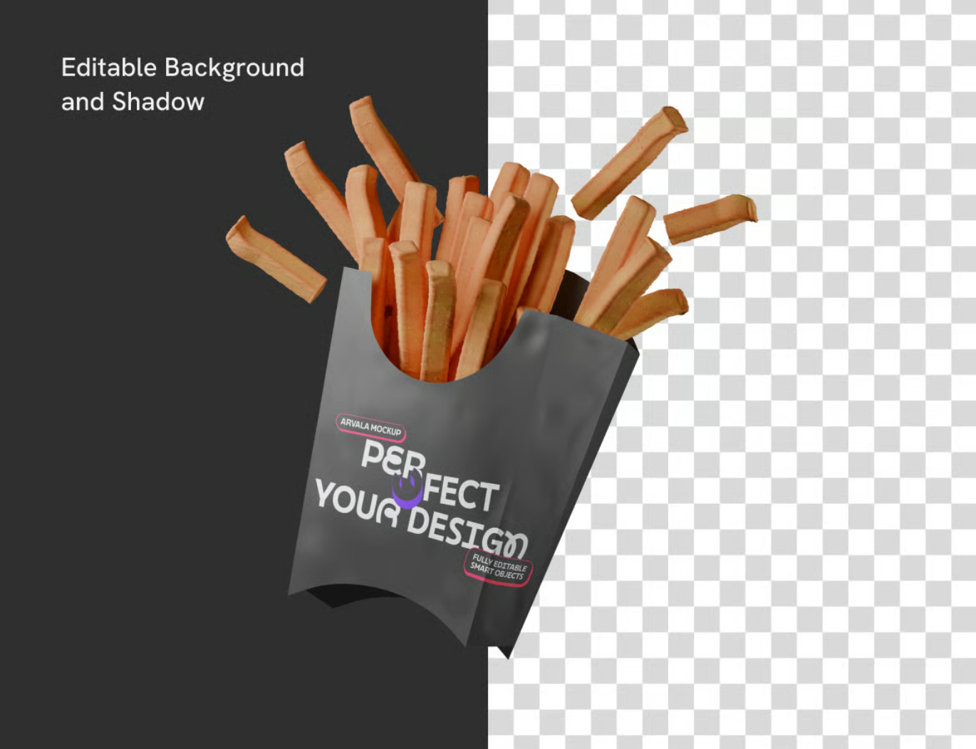PS样机薯条包装设计分层PSD素材可编辑模板高分辨率立体展示French Fries Packaging Mockup-果觅网
