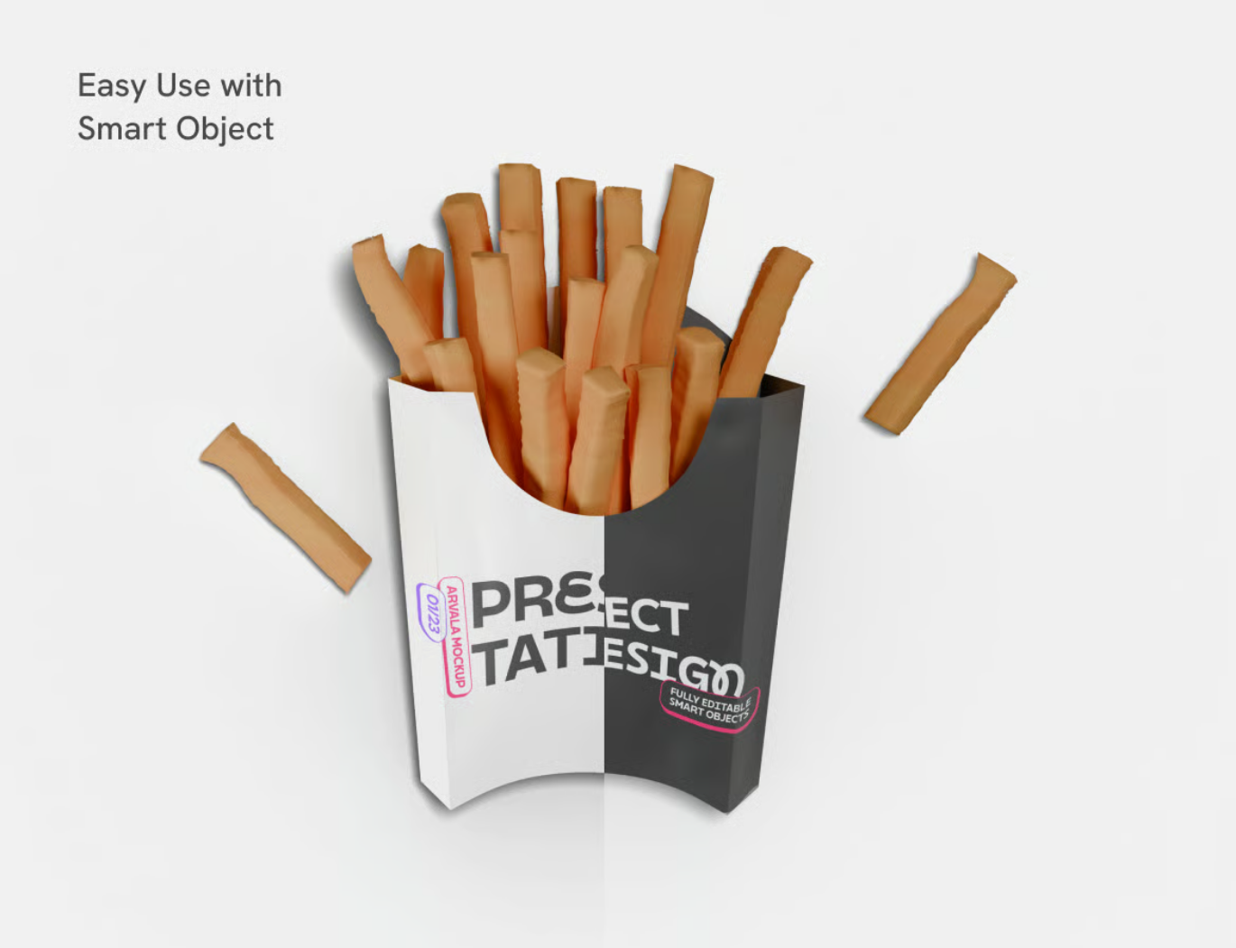 PS样机薯条包装设计分层PSD素材可编辑模板高分辨率立体展示French Fries Packaging Mockup-果觅网