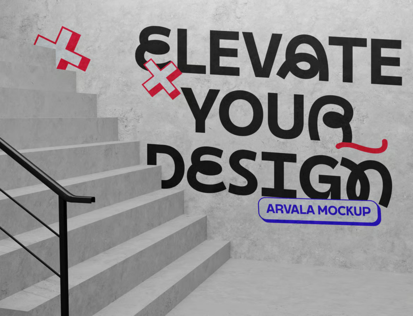 高分辨率楼梯墙PS样机PSD分层设计师必备展示模板Stairs Wall Mockup-果觅网