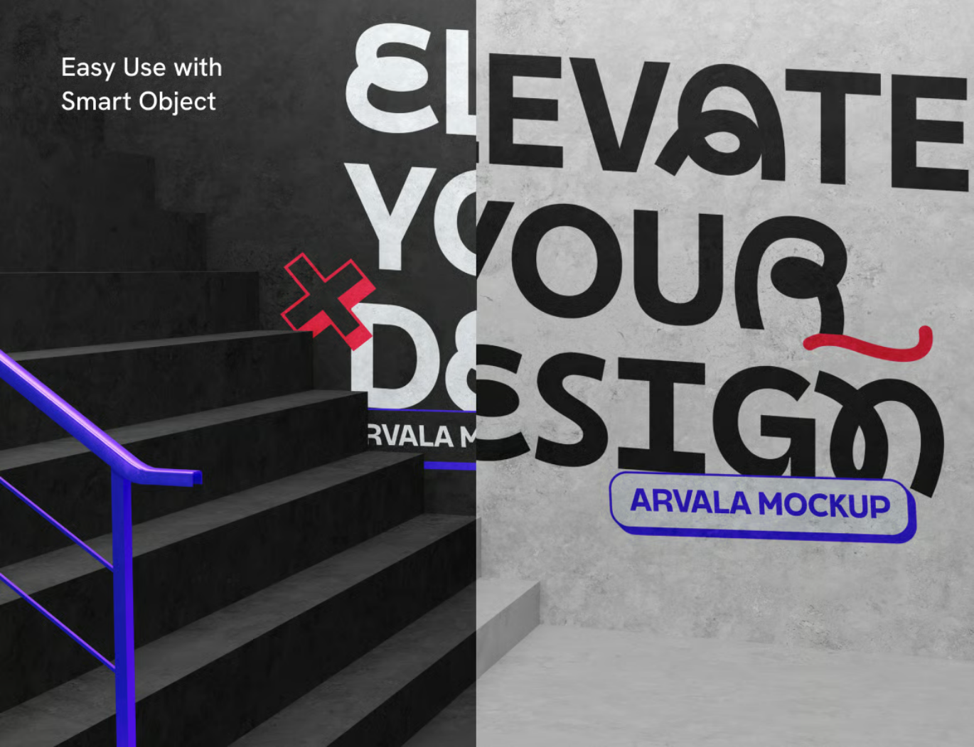高分辨率楼梯墙PS样机PSD分层设计师必备展示模板Stairs Wall Mockup-果觅网