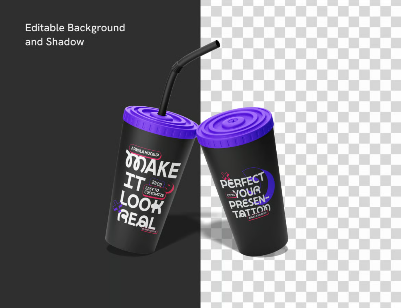 PS饮料杯样机透明分层设计PSD源文件高分辨率多角度展示Soda Cup Mockup-果觅网