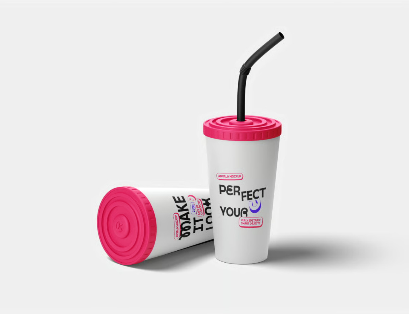 PS饮料杯样机透明分层设计PSD源文件高分辨率多角度展示Soda Cup Mockup-果觅网