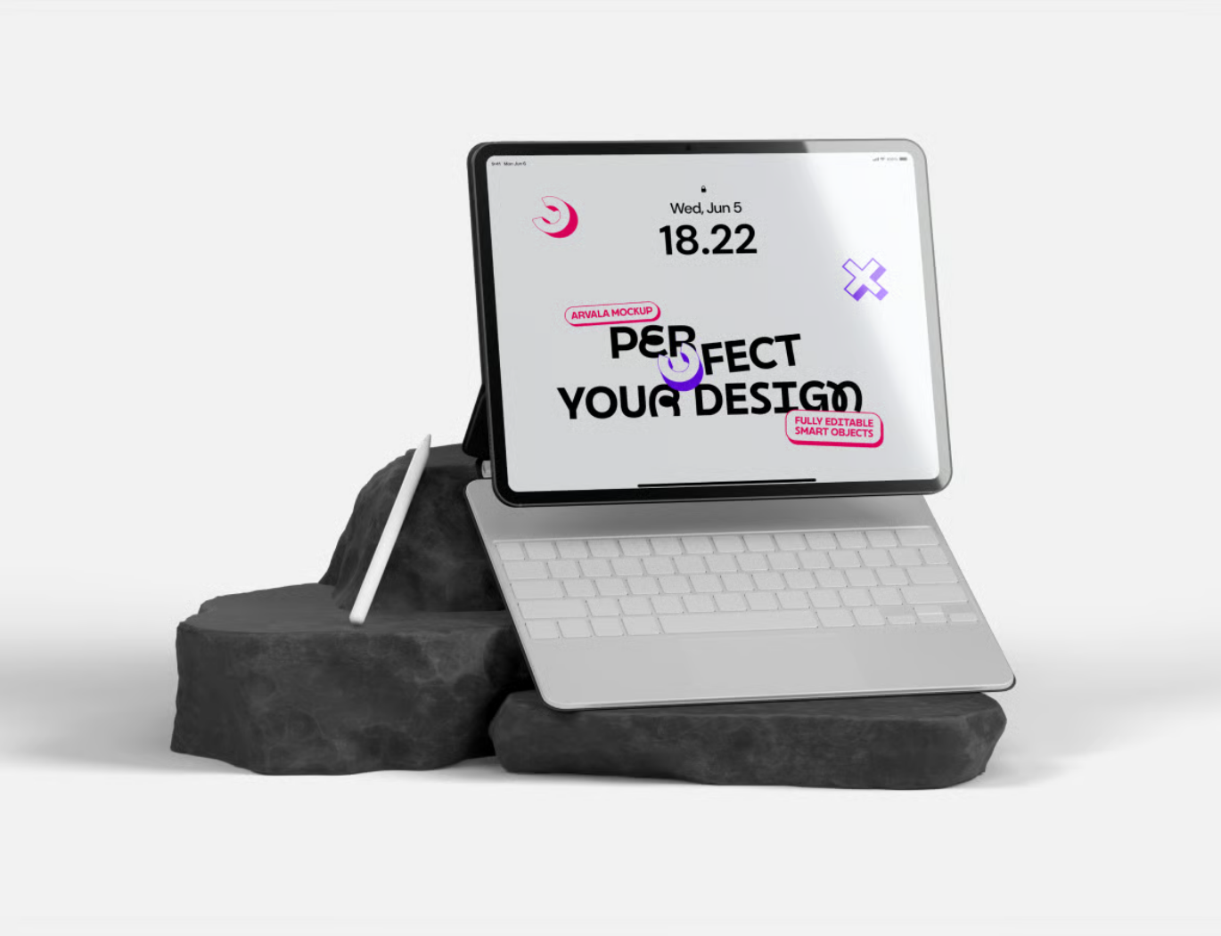 PS样机iPad Pro智能键盘高保真分层设计Mockup模板UI设计素材PSD源文件iPad with Magic Keyboard-果觅网