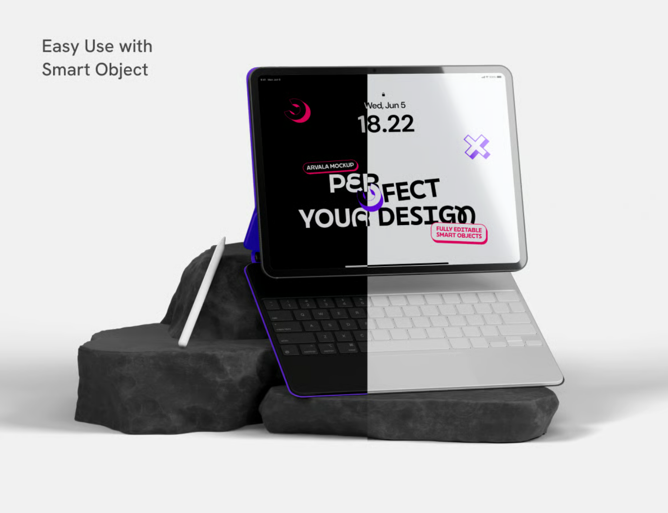 PS样机iPad Pro智能键盘高保真分层设计Mockup模板UI设计素材PSD源文件iPad with Magic Keyboard-果觅网
