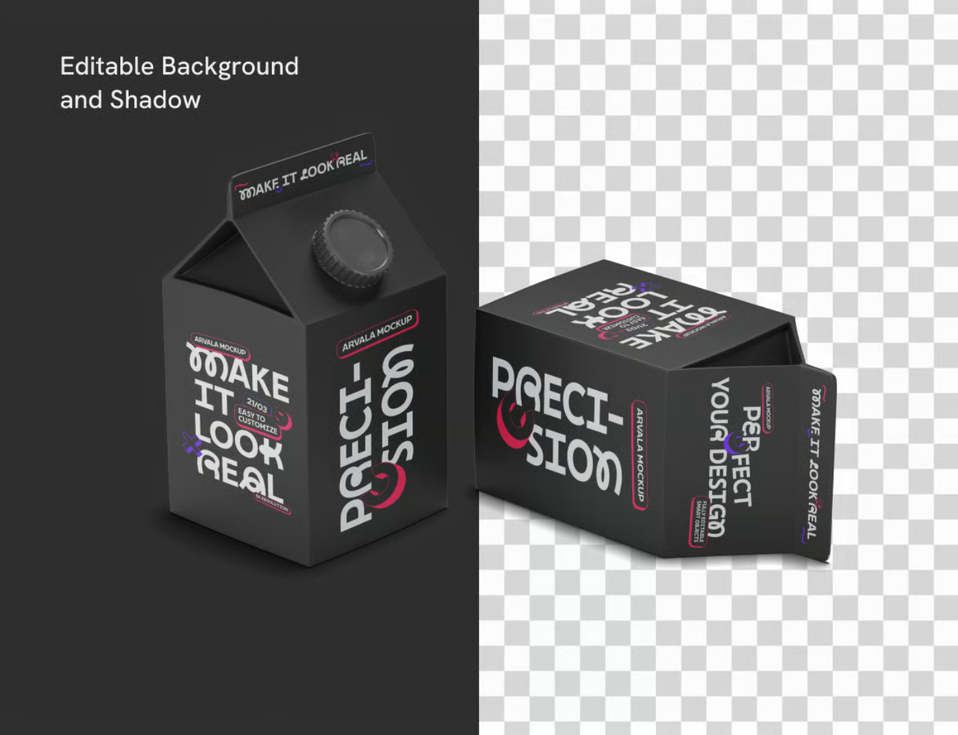 PSD分层牛奶包装样机可编辑模板高分辨率食品饮品设计PS样机Milk Packaging Mockup-果觅网