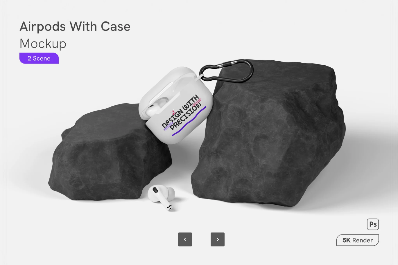 G6569 AirPods带充电盒样机素材PSD分层透明背景高分辨率设计模板Airpods with Case Mockup
