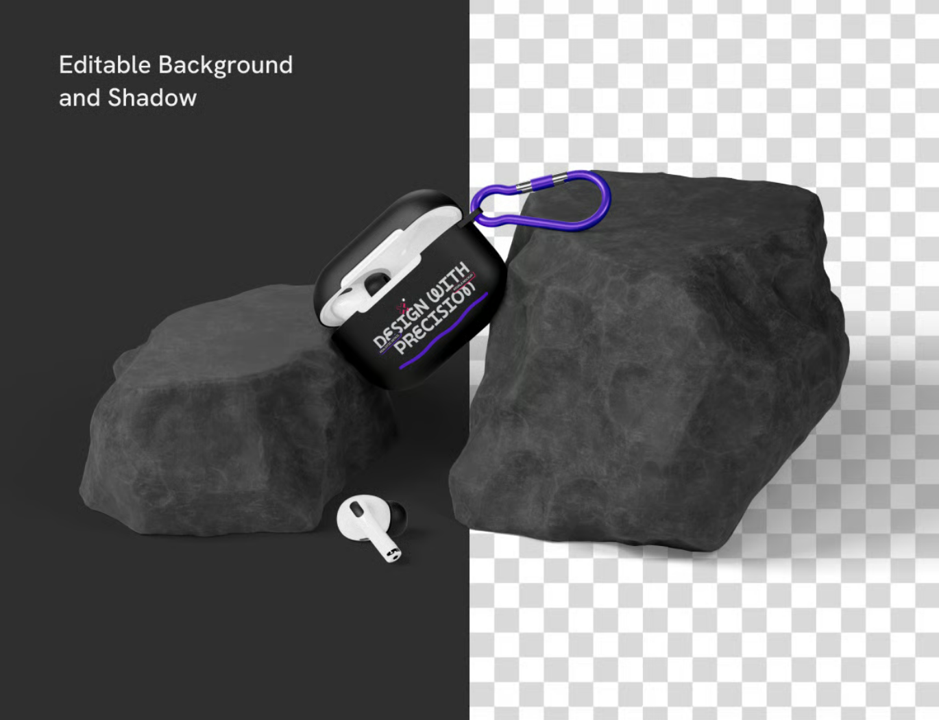 AirPods带充电盒样机素材PSD分层透明背景高分辨率设计模板Airpods with Case Mockup-果觅网
