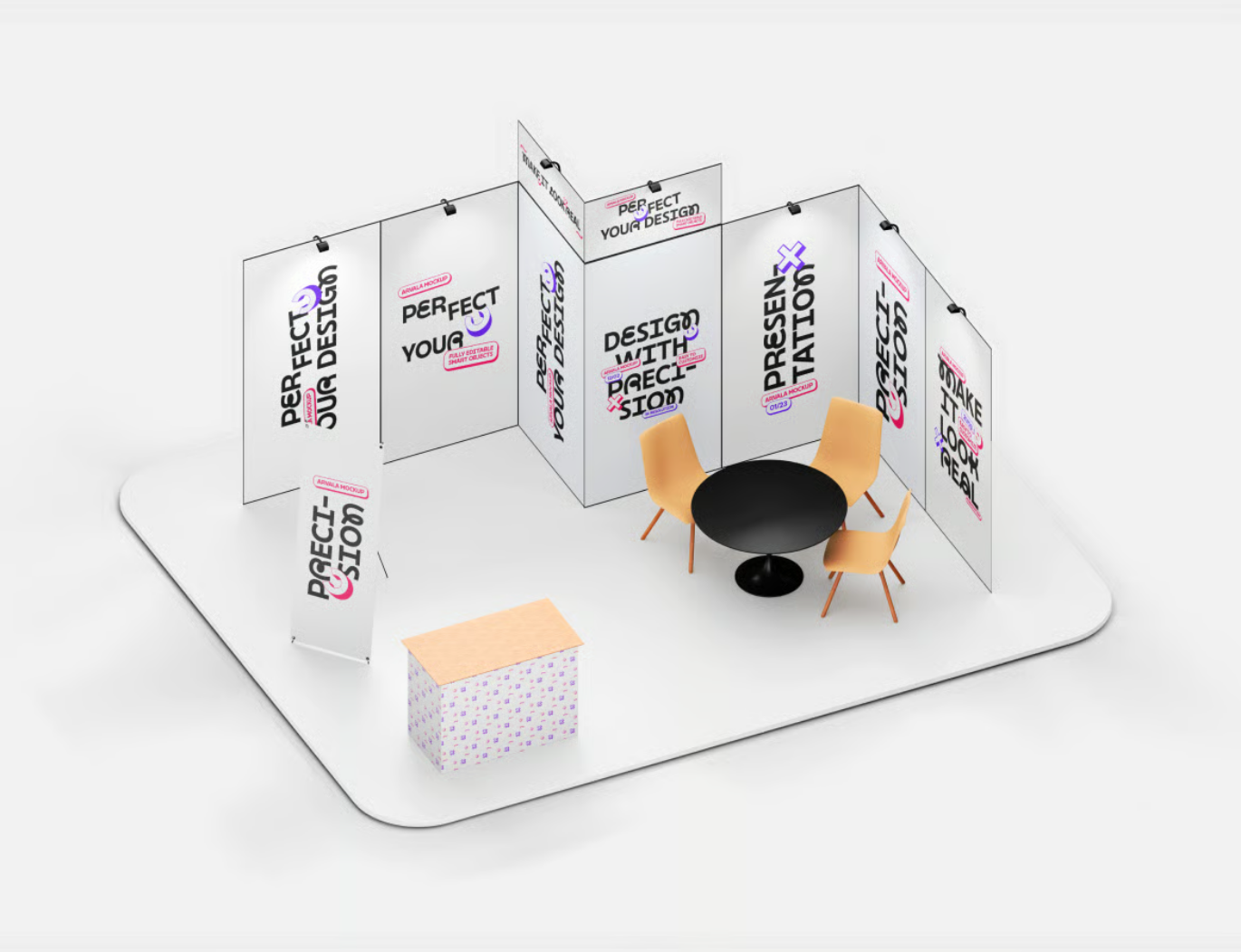 PS样机Booth展位3D立体高分辨率PSD分层免抠图多角度展示Booth Mockup-果觅网