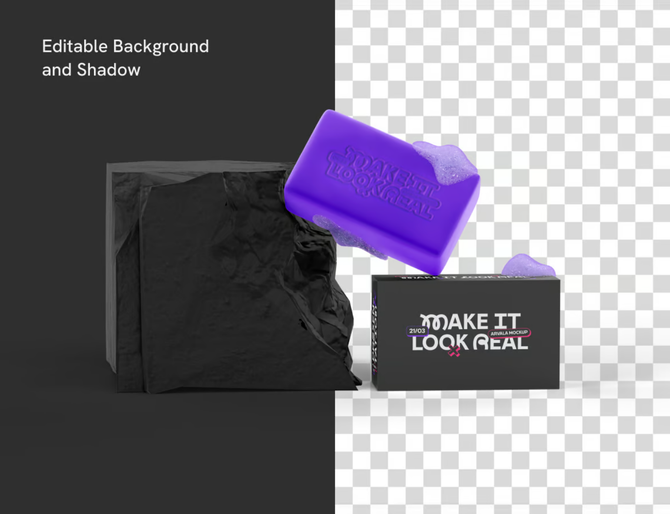 PSD分层香皂样机模型高分辨率3D效果透明背景可编辑文字Soap Bar Mockup-果觅网