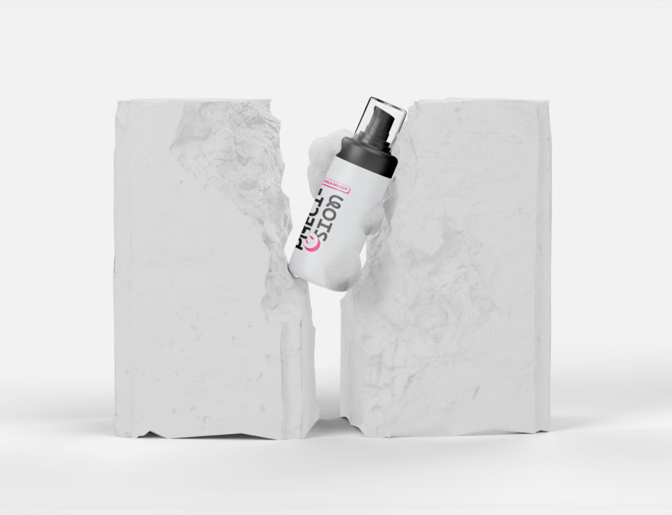 PS分层泡沫喷雾样机3D效果高分辨率可编辑PSD设计素材免抠图Foam Spray Mockup-果觅网