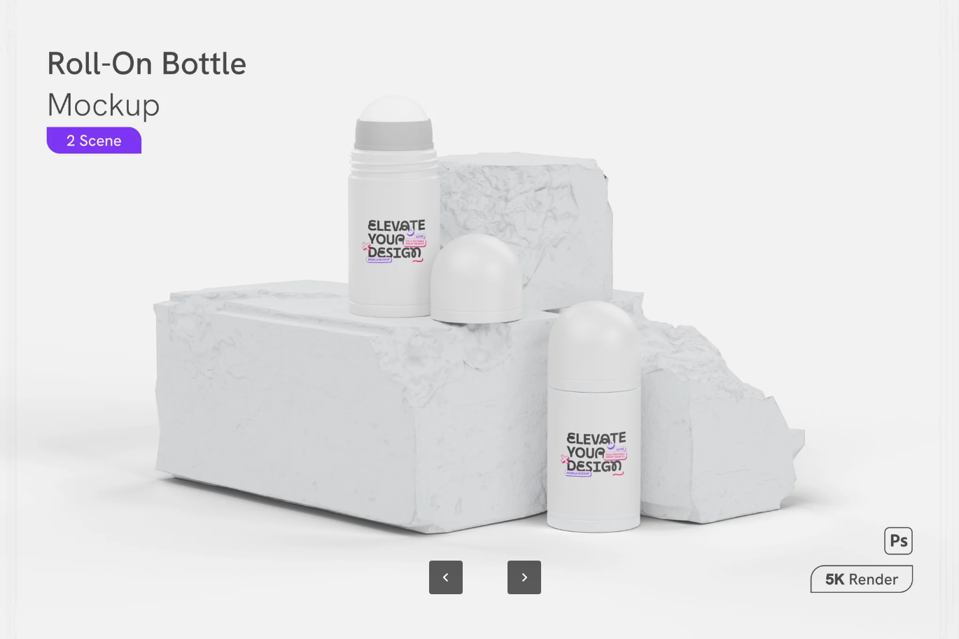 G6580 PSD分层高分辨率滚珠瓶3D样机化妆品包装设计素材Roll-On Bottle Mockup