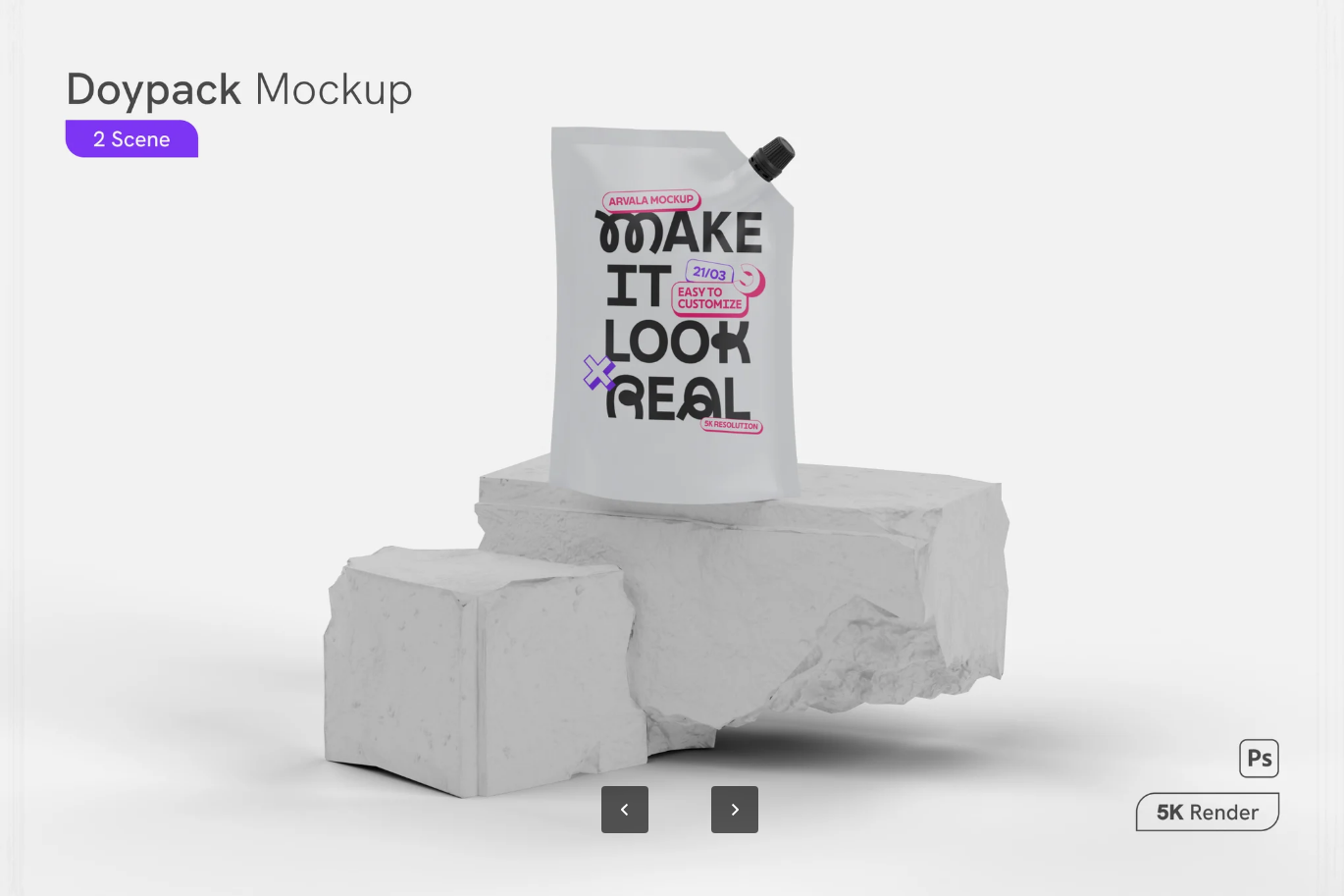 G6584 Doypack样机PSD分层可编辑包装设计立体展示高分辨率多角度Doypack Mockup