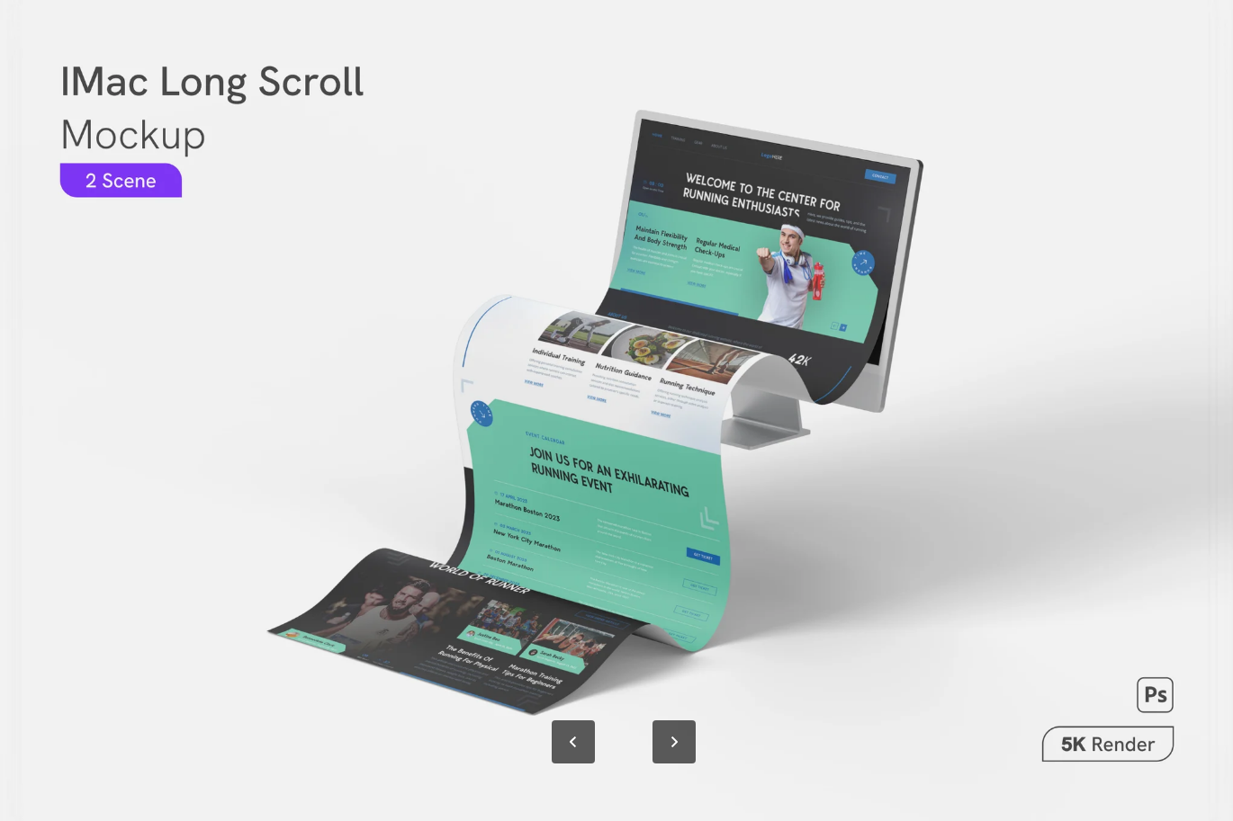 G6590 iMac长滚动样机PSD分层超清苹果电脑UI设计电商展示素材Long Scroll iMac Extended Screen Mockup