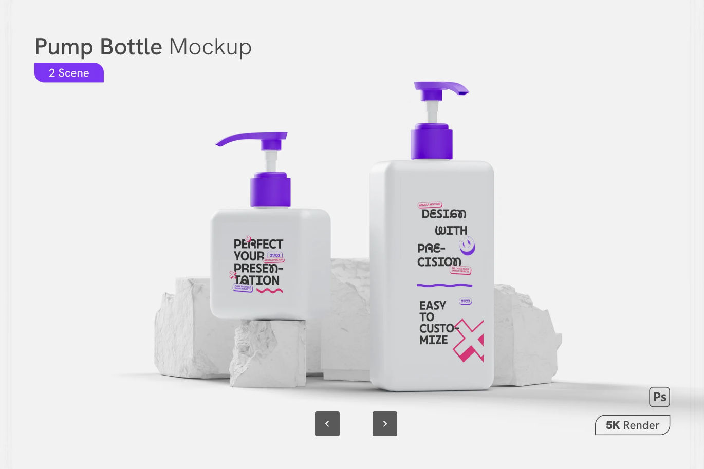 G6592 高分辨率PS分层按压瓶样机化妆品包装3D效果可编辑文字Pump Bottle Mockup