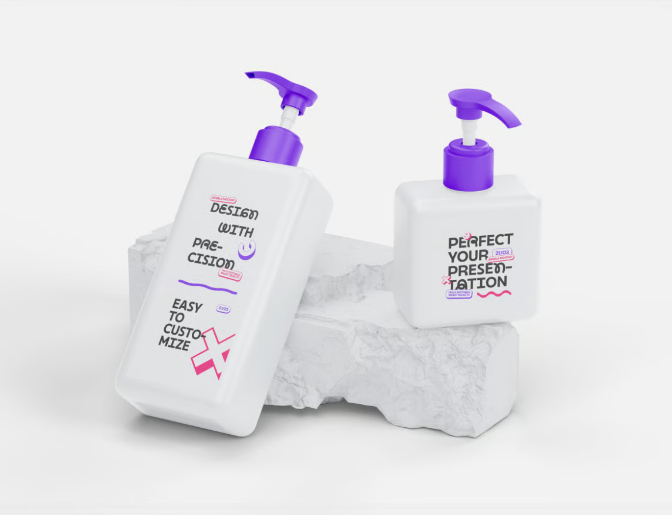 高分辨率PS分层按压瓶样机化妆品包装3D效果可编辑文字Pump Bottle Mockup-果觅网