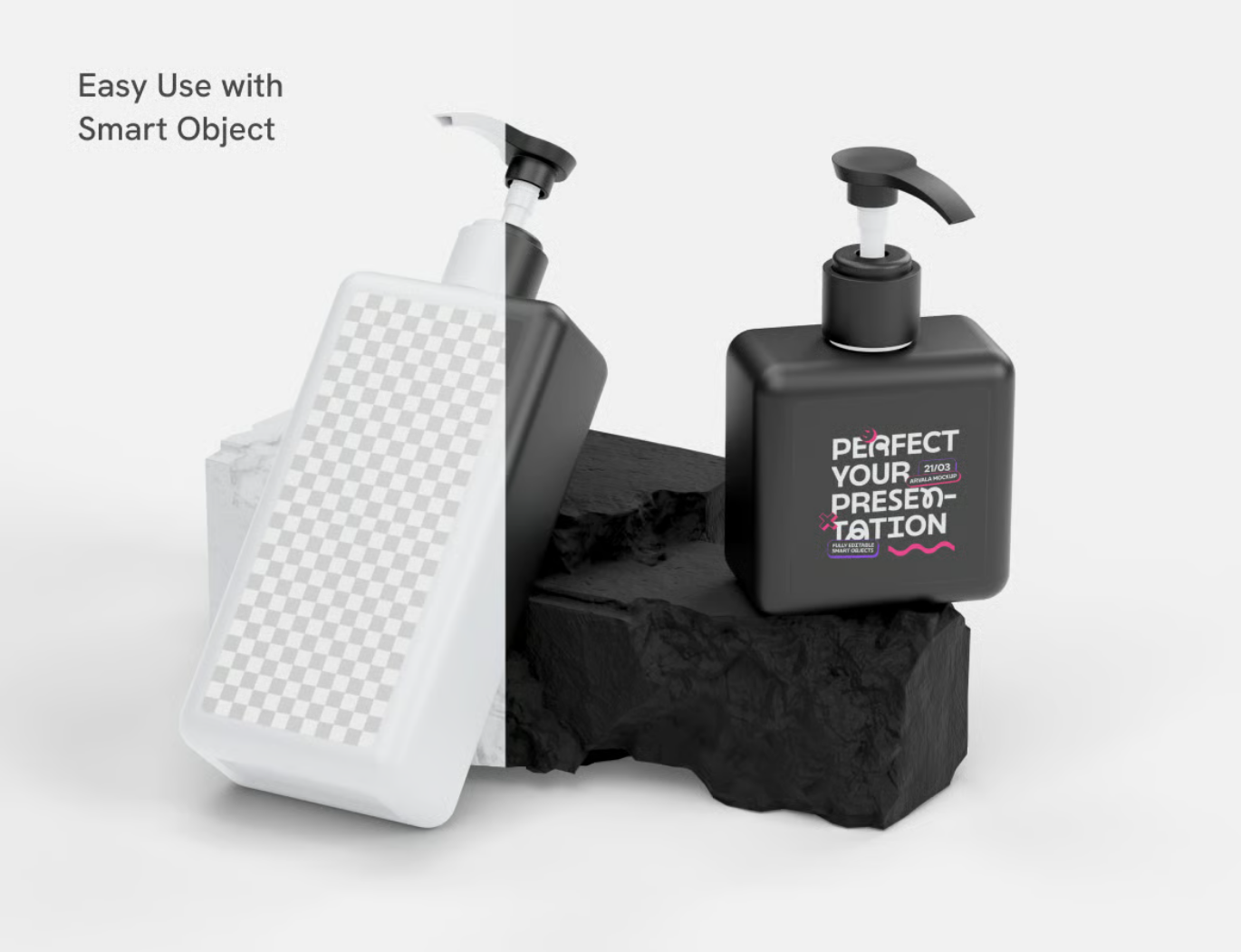 高分辨率PS分层按压瓶样机化妆品包装3D效果可编辑文字Pump Bottle Mockup-果觅网