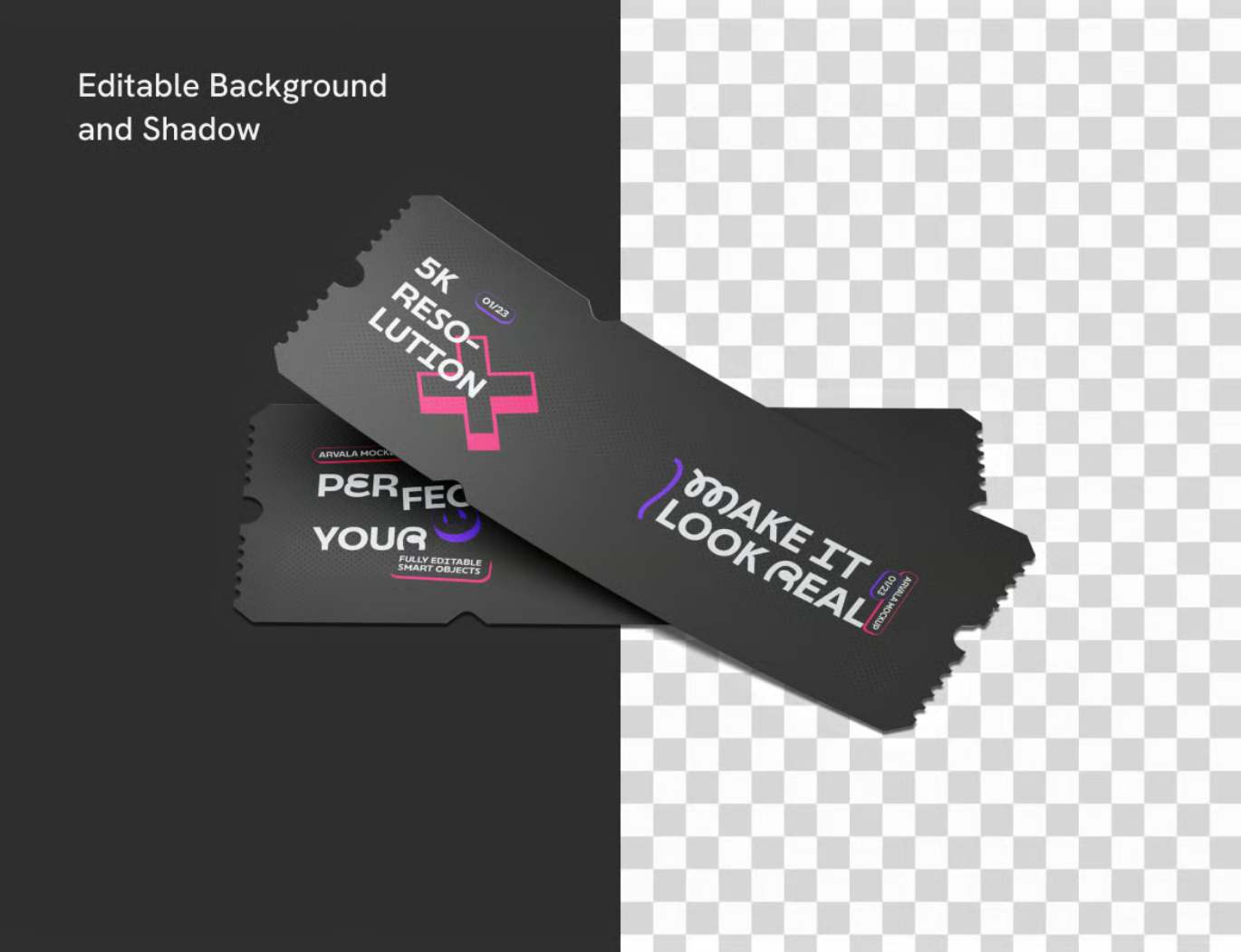 PSD分层VIP门票优惠券样机 可编辑模板智能对象层 高清分辨率Ticket Voucher Mockup-果觅网