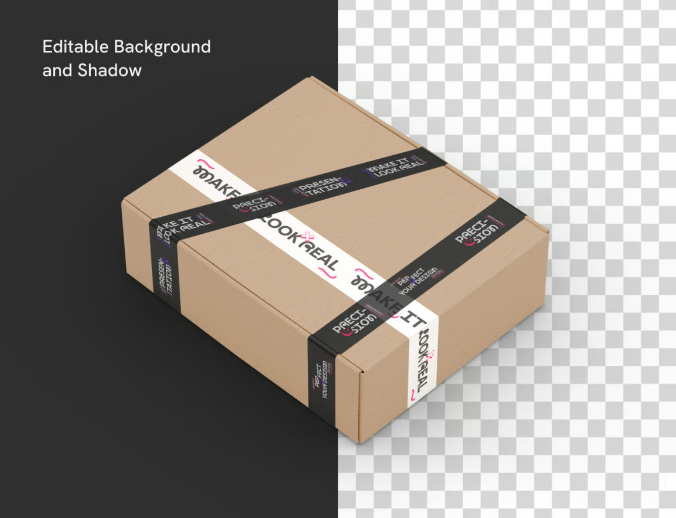 PSD分层高分辨率包装盒贴纸样机素材免抠图透明背景电商主图Tape on Box Mockup-果觅网