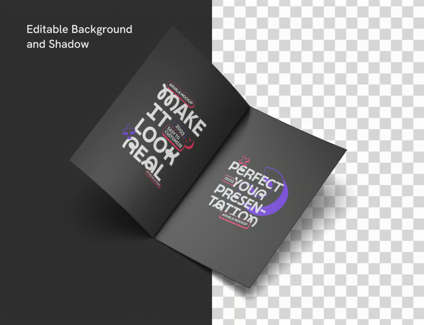 【PSD分层】高质量折页宣传册样机模板 可编辑印刷级PS样机素材Bifold Brochure Mockup-果觅网