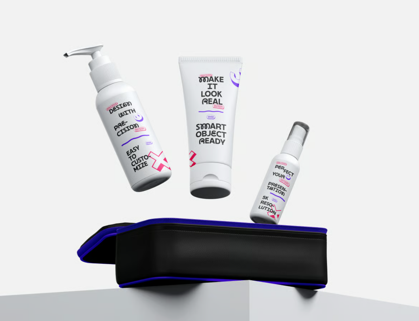 化妆品样机PSD分层透明背景高分辨率美妆展示可编辑模板多角度Cosmetic Set Mockup-果觅网