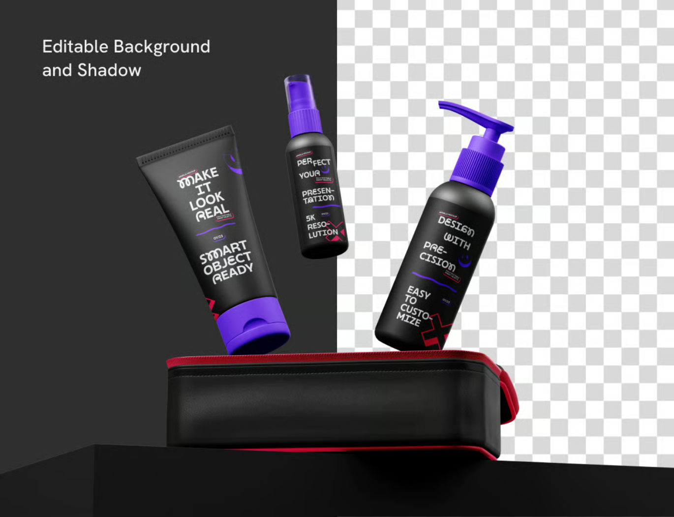 化妆品样机PSD分层透明背景高分辨率美妆展示可编辑模板多角度Cosmetic Set Mockup-果觅网