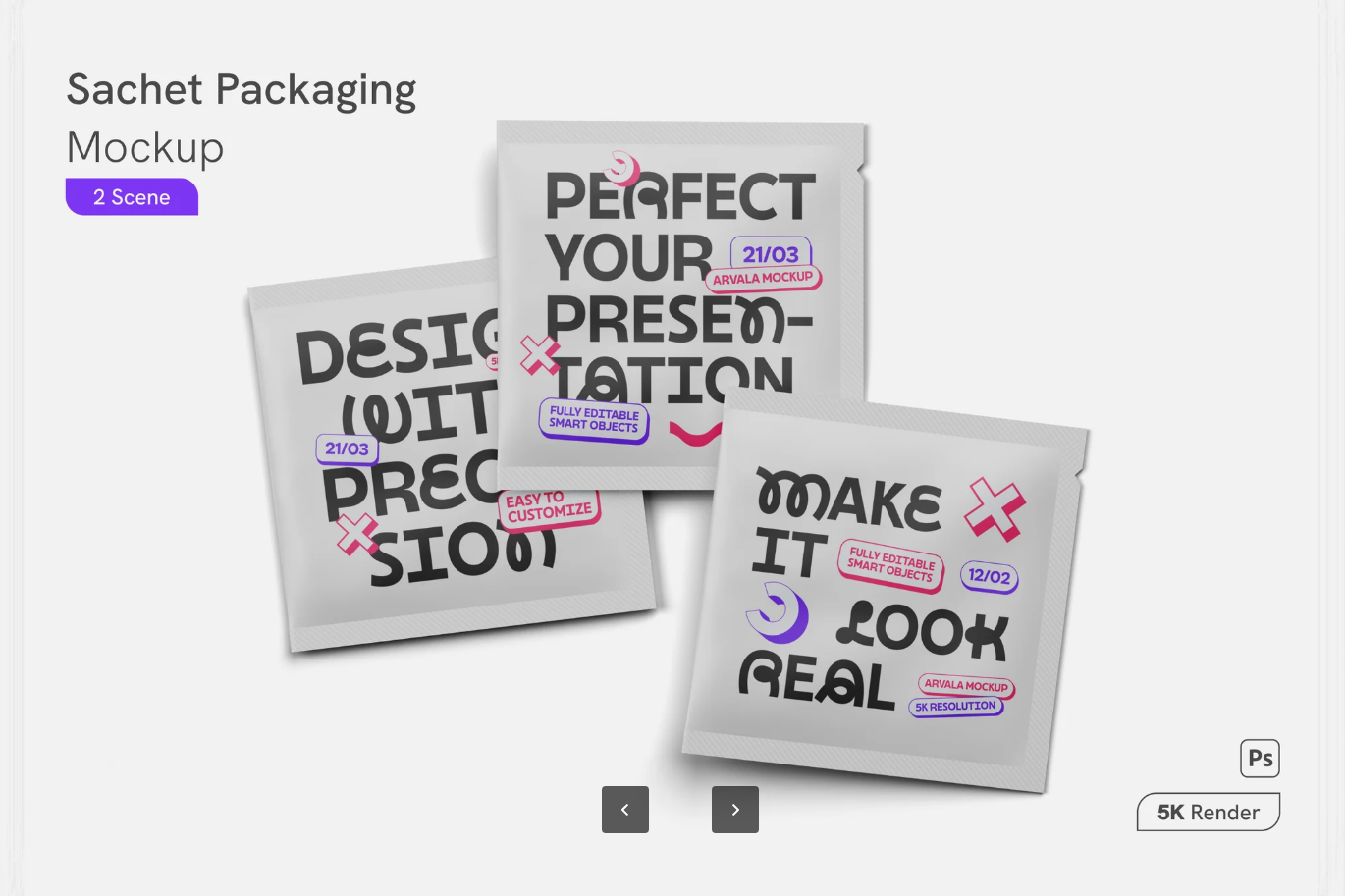 G6607 PS样机 Sachet包装立体分层可编辑PSD源文件高端质感设计素材Sachet Packaging Mockup