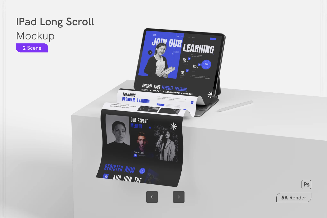G6608 PS样机iPad长图滚动截图UI设计高分辨率电商展示PSD分层模板Long Scroll iPad Extended Screen Mockup