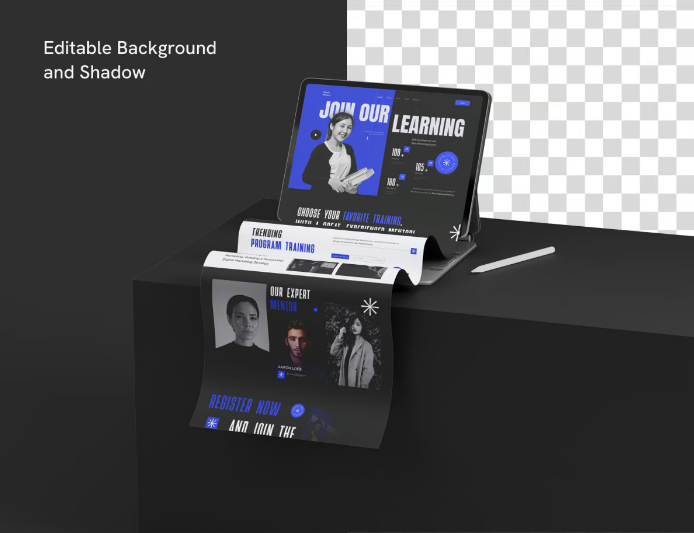 PS样机iPad长图滚动截图UI设计高分辨率电商展示PSD分层模板Long Scroll iPad Extended Screen Mockup-果觅网